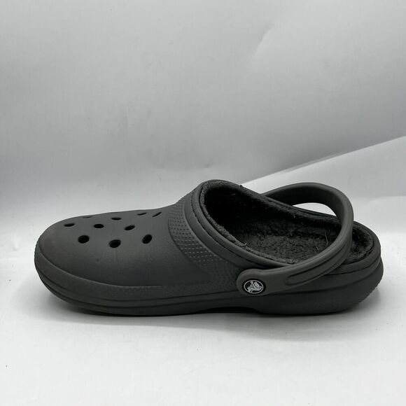 Crocs Dual Comfort Classic Lined Clogs Mens 7 Gray Casual Mules Faux Fur Shoes - Picture 5 of 12